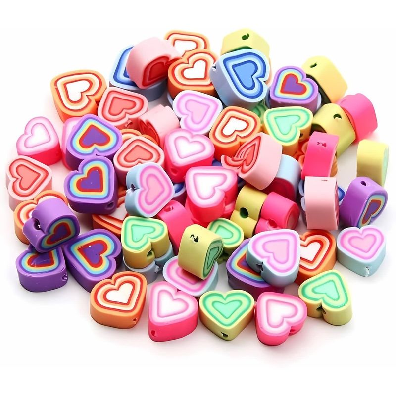 Hearts, Approx 40pcs, 7-11x4-5mm, 1.8mm Hole, Polymer Clay Beads, 16gms/0.64oz