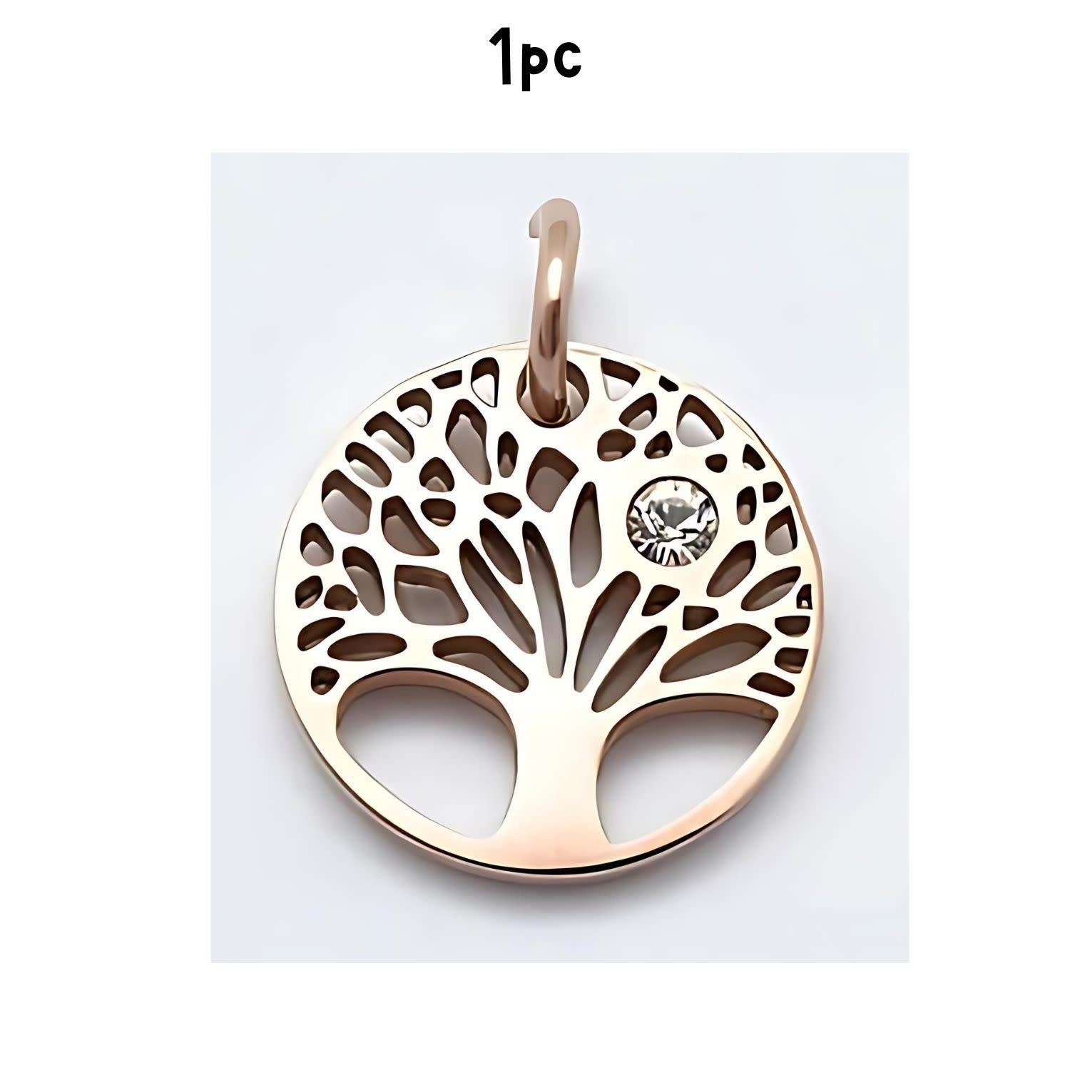 Rgp Stainless Steel Tree Of Life, 1Pc, 12x2mm, W/Cubic Zirconia, Jumpring 5mm, Charms/Pendants, 1Gm/0.04oz