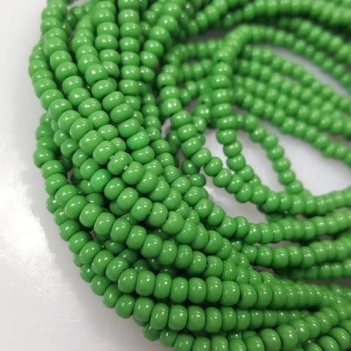 #8 Czech Seed Beads, Opaque Green, 6 Strands, Approx 1330 beads, 3x2.5mm, 37gms/1.31oz