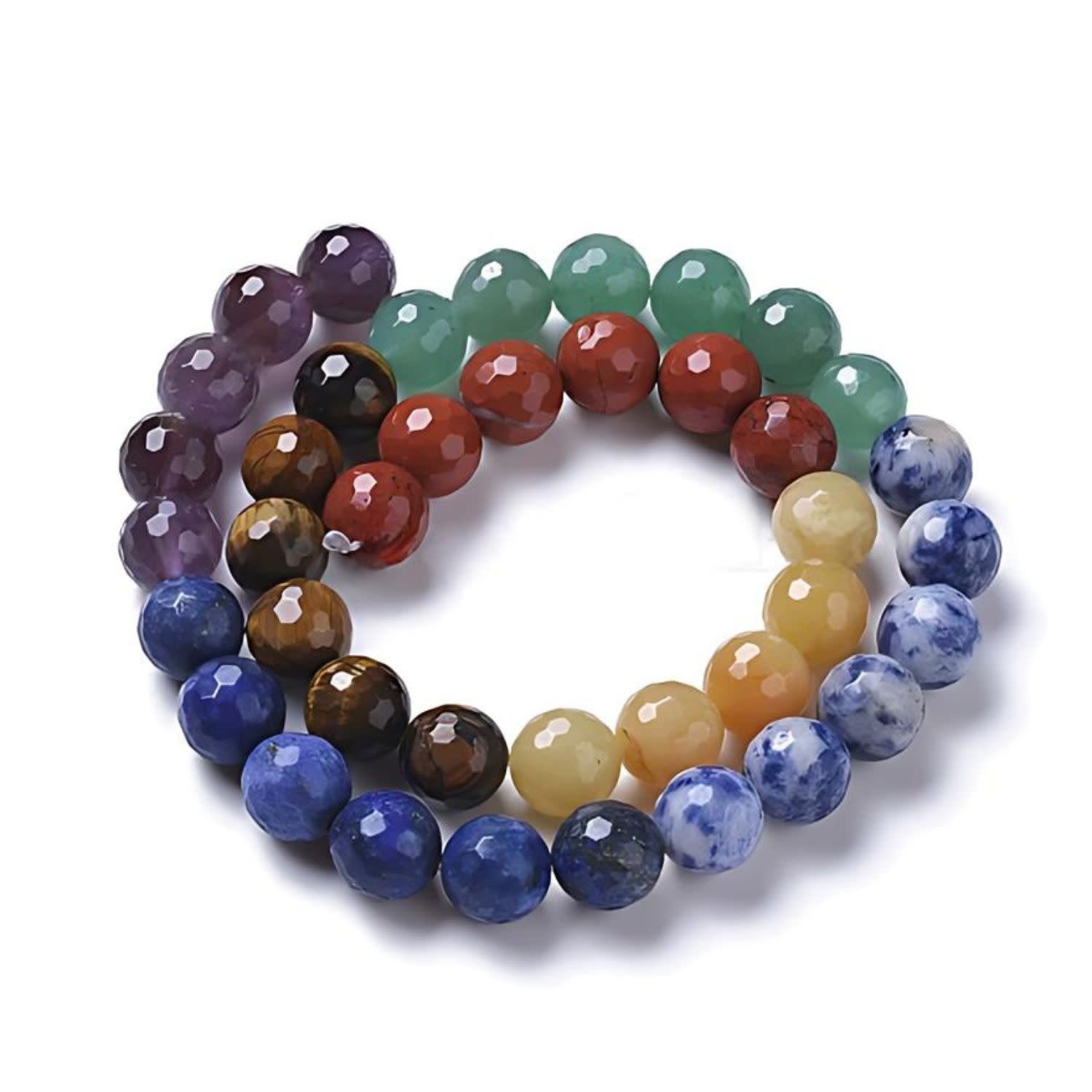 10mm Chakra Beads, 15.5&quot; Strand, Approx 40 Beads, 0.7mm Hole, Gemstones, 2.01oz