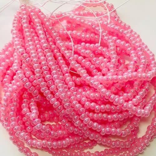 #8 Czech Seed Beads, Pink Ceylon, 6 Strands, Approx 1330 beads, 3x2.5mm, 37gms/1.31oz
