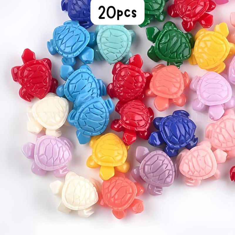 Turtle Beads, 20pcs, 12x10x5mm, Mixed Colors, Hole 1.5mm, Synthetic/Acrylic, 10gms/0.35oz