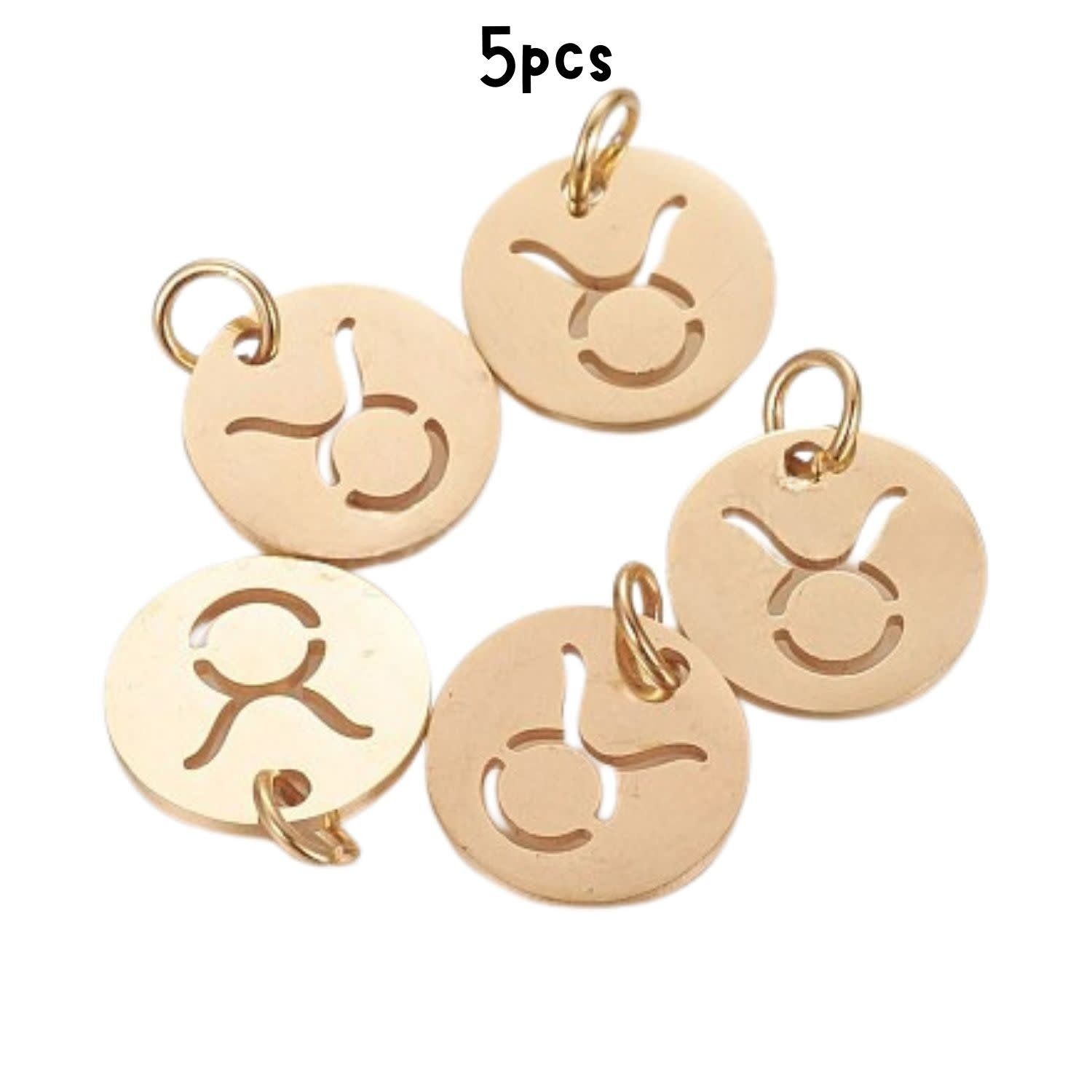 Gp Taurus Stainless Steel, 5pcs, 12x1mm, 5x0.8mm Jumprings, 2mm Hole, Zodiac Charms/Pendants, 5gms/0.18oz