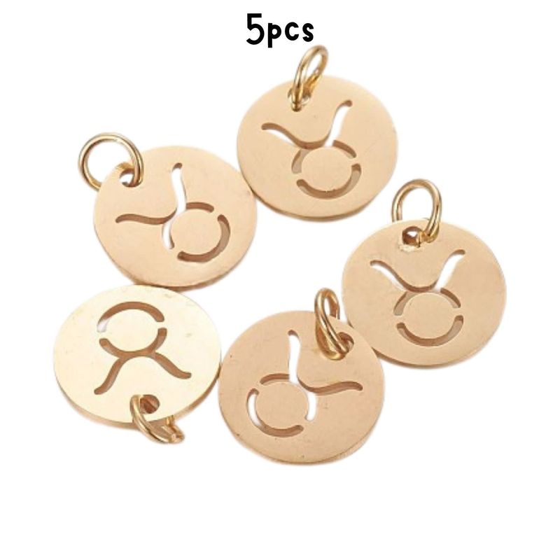 Gp Taurus Stainless Steel, 5pcs, 12x1mm, 5x0.8mm Jumprings, 2mm Hole, Zodiac Charms/Pendants, 5gms/0.18oz