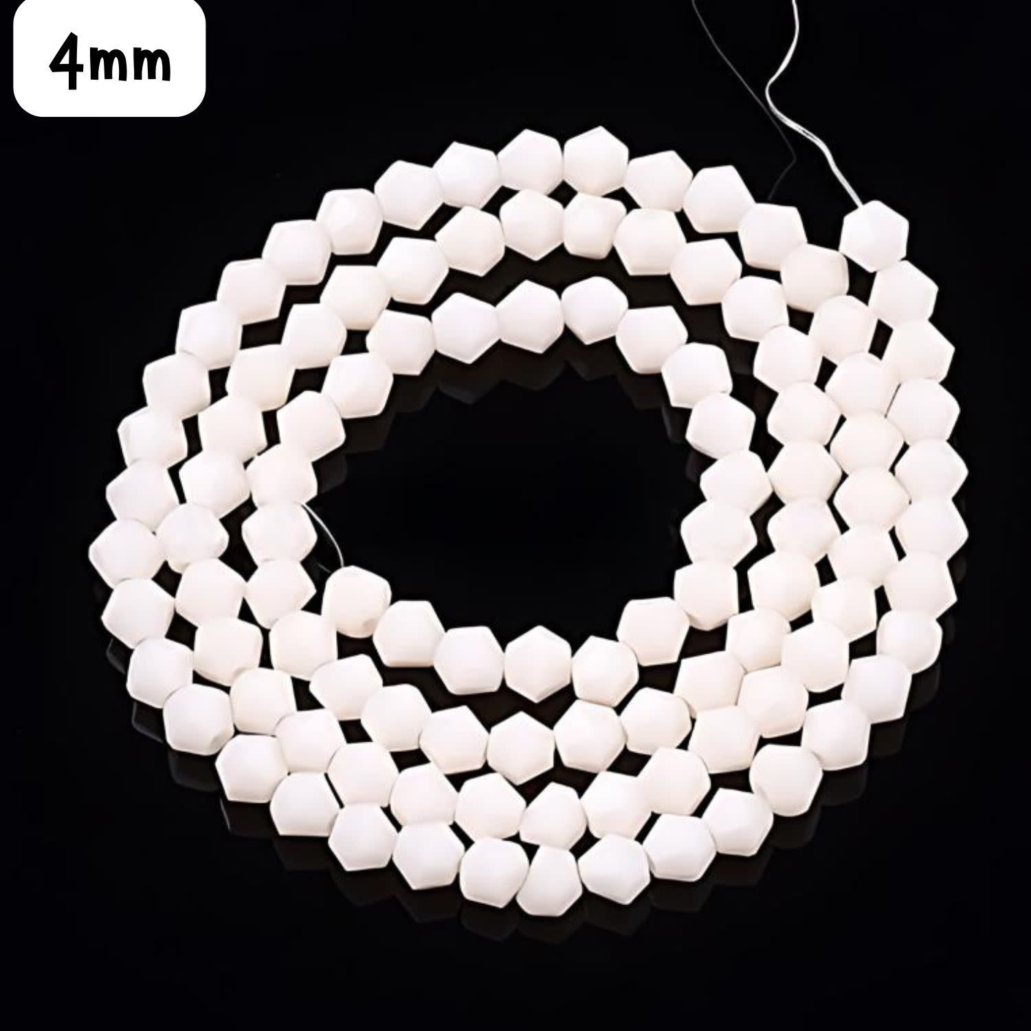 4mm Bicones, Opaque Beige, Approx 90pcs, Hole 1mm, Glass Beads, 11gms/0.39oz