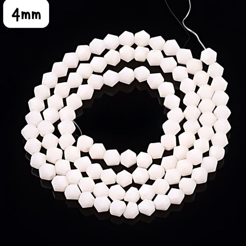 4mm Bicones, Opaque Beige, Approx 90pcs, Hole 1mm, Glass Beads, 11gms/0.39oz