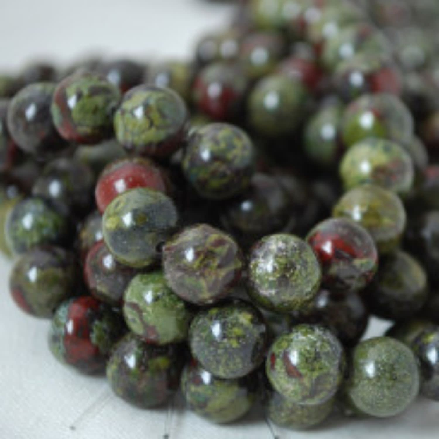 8mm Dragon Blood Jasper, 15&#39;&#39; Strand, 48 Beads, Round, Natural, 1mm Hole, Gemstones, 1.65oz