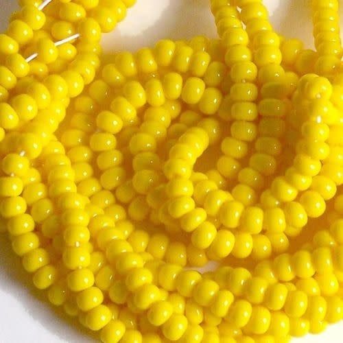 #6 Czech Seed Beads, Opaque Yellow, 6 Strands, Approx 1090 Beads, 4x3.5mm, 74gms/2.61oz