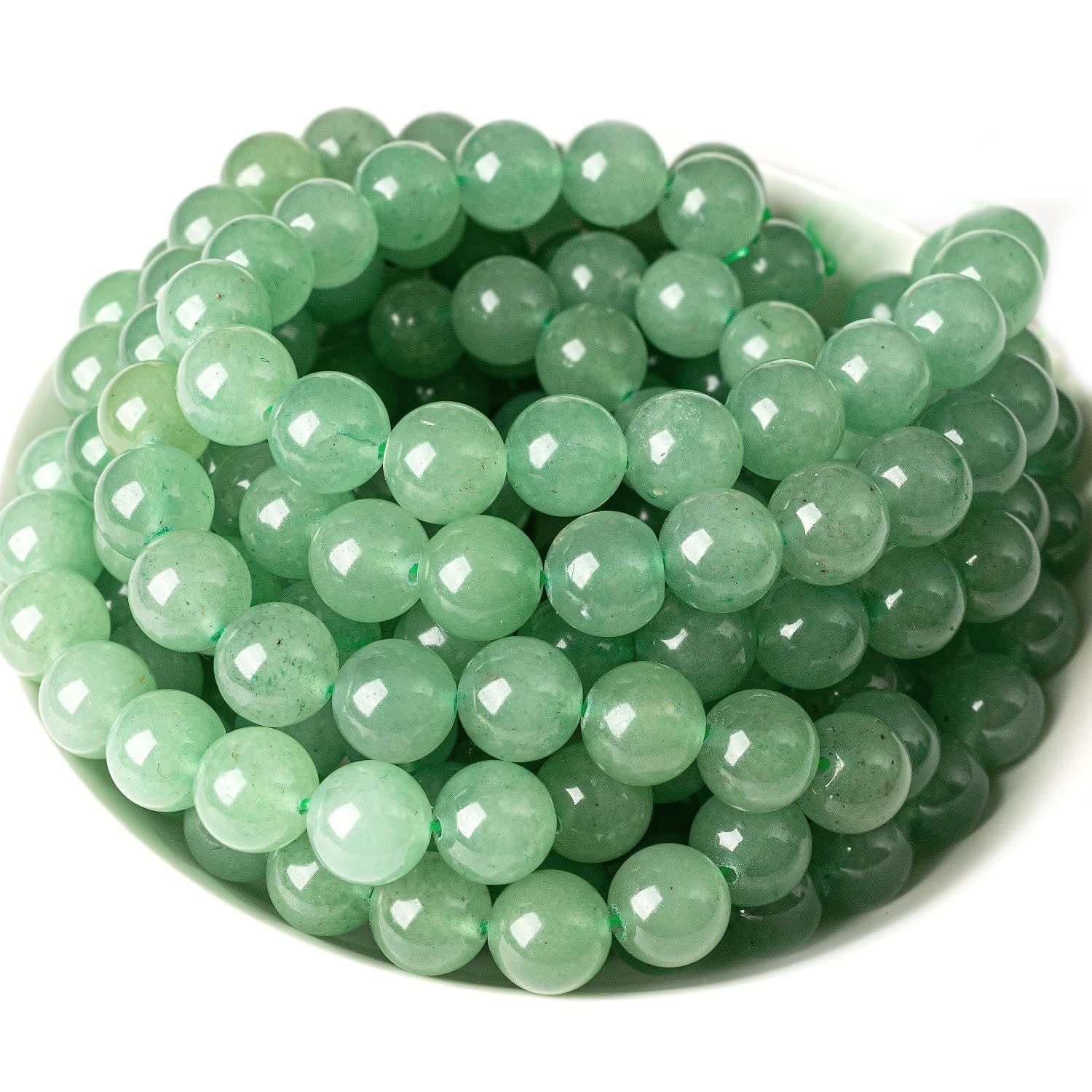 10mm Green Aventurine, 7.8&quot; Strand, 19 Beads, Round, Natural, 1mm Hole, Gemstones, 1.05oz