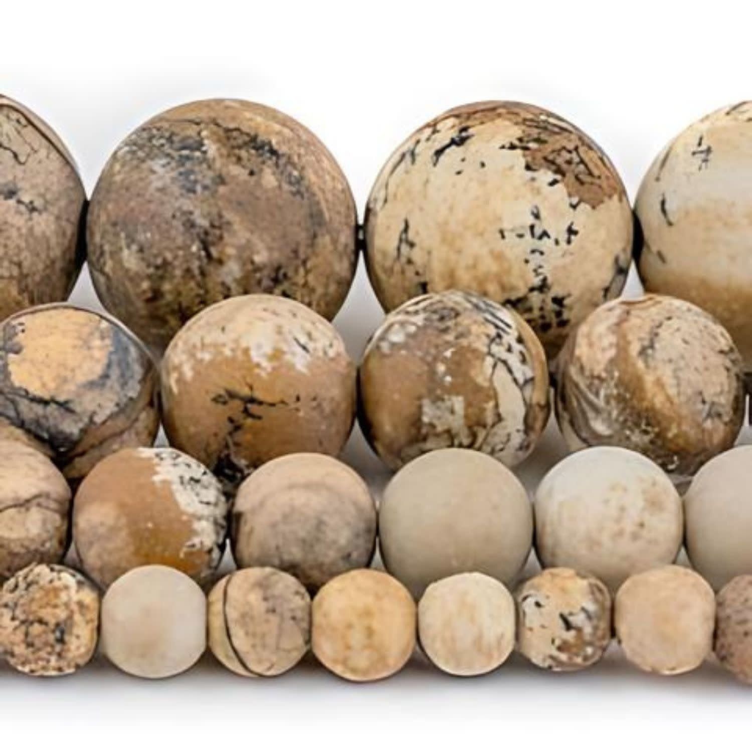 8mm Frosted Picture Jasper, 15&#39;&#39; Strand, 48 Beads, Round, Natural, 1mm Hole, Gemstones, 1.3oz