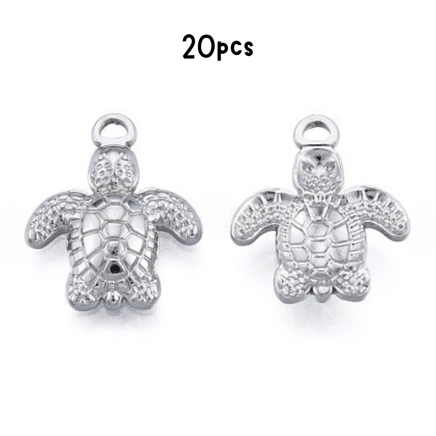 Stainless Steel Turtles, 20pcs, 18x15x3mm, Hole 2mm, Charms/Pendants, 28gms/0.99oz