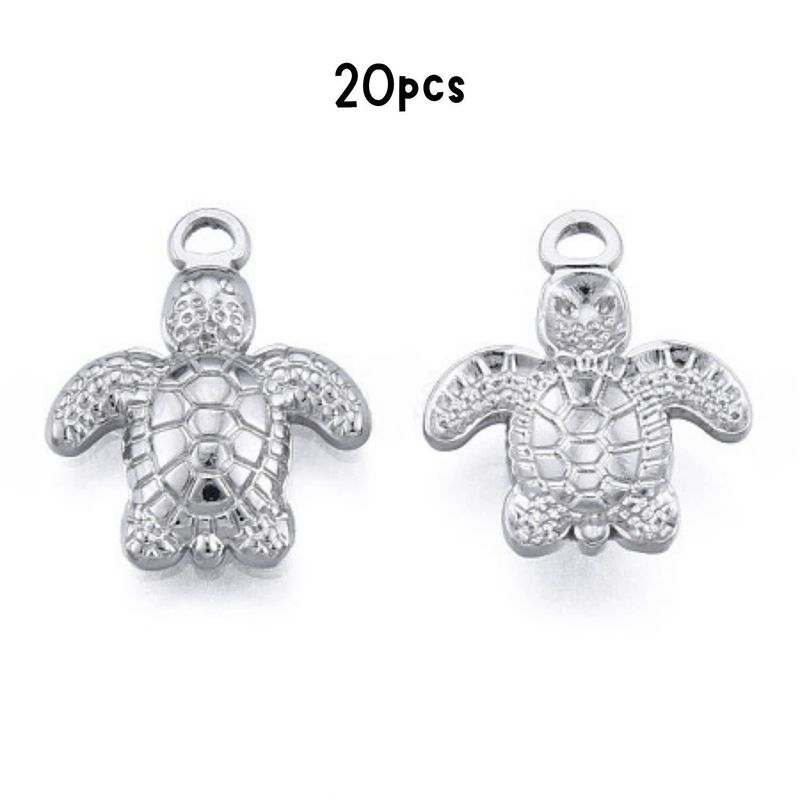 Stainless Steel Turtles, 20pcs, 18x15x3mm, Hole 2mm, Charms/Pendants, 28gms/0.99oz