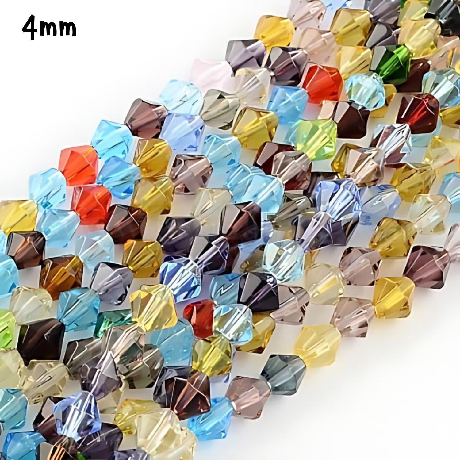 4mm Bicones, Mixed Colors, Approx 184pcs, Hole 1mm, Glass Beads, 16gms/0.56oz