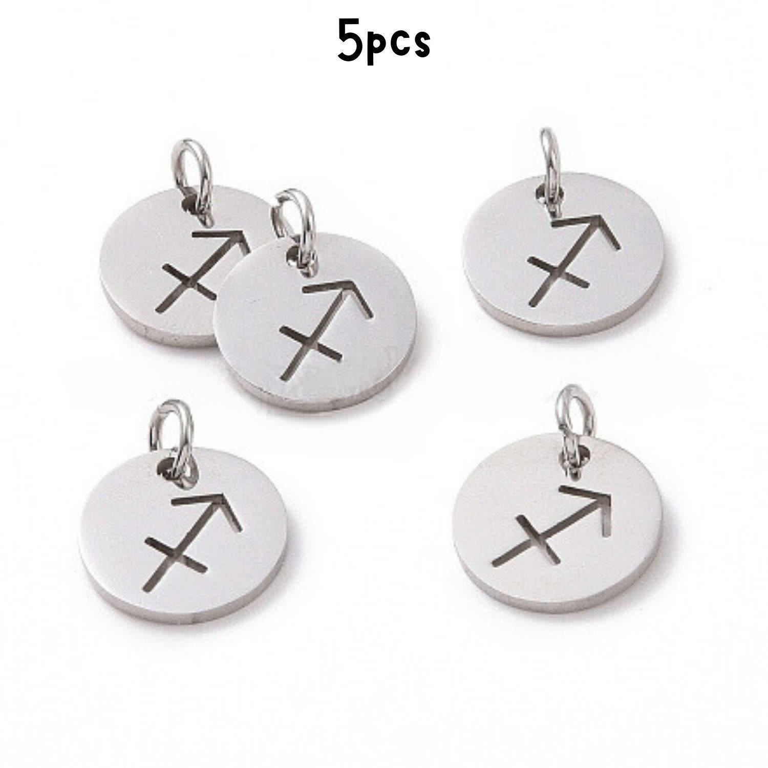 Sagittarius Stainless Steel, 5pcs, 12x1mm, 5x0.8mm Jumprings, 2mm Hole, Zodiac Charms/Pendants, 5gms/0.18oz