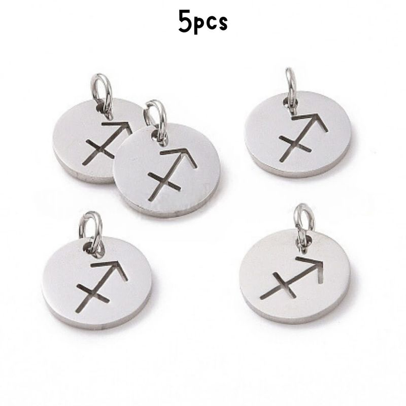 Sagittarius Stainless Steel, 5pcs, 12x1mm, 5x0.8mm Jumprings, 2mm Hole, Zodiac Charms/Pendants, 5gms/0.18oz