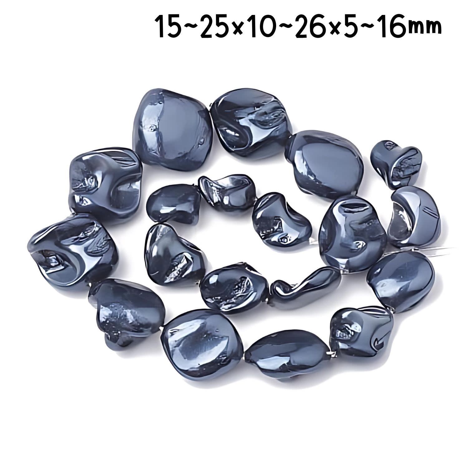 Shell Pearls Nuggets, Approx 18Pcs, 16&quot; Strand, 15~25x10~26x5~16mm, Slate Grey Blue, Grade A, Hole 1mm, 55gms/1.94oz