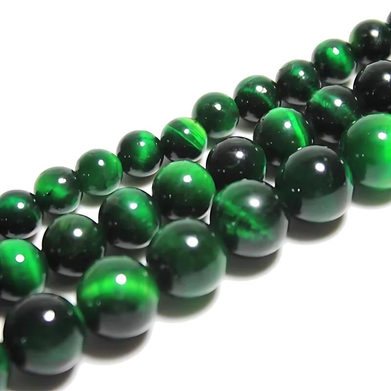 10mm Green Tiger Eye, 15'' Strand, 38 Beads, Round, Dyed/Heated, 1mm Hole, Gemstones, 2.43oz