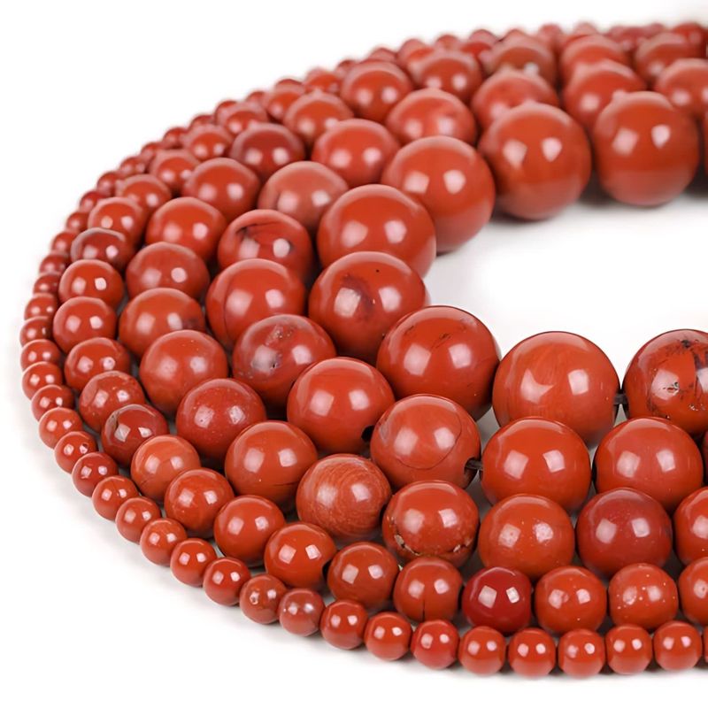 8mm Red Jasper,  15&#39;&#39; Strand, 48 Beads, Round, Natural, 1mm Hole, Gemstones, 1.41oz