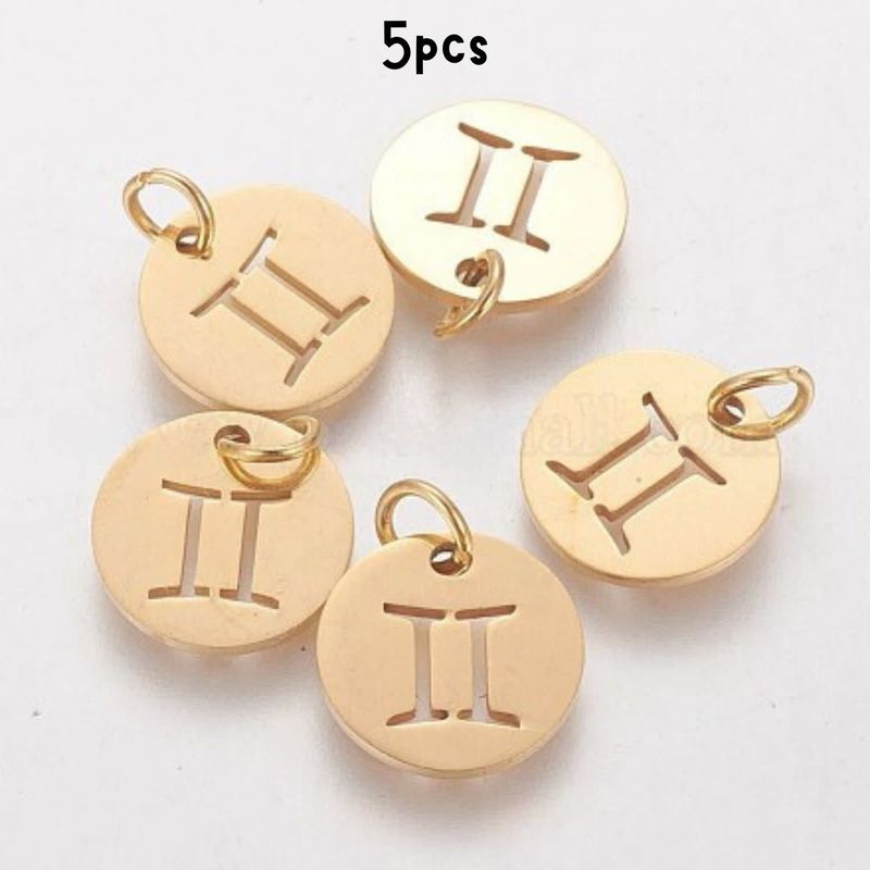 Gp Gemini Stainless Steel, 5pcs, 12x1mm, 5x0.8mm Jumprings, 2mm Hole, Zodiac Charms/Pendants, 5gms/0.18oz