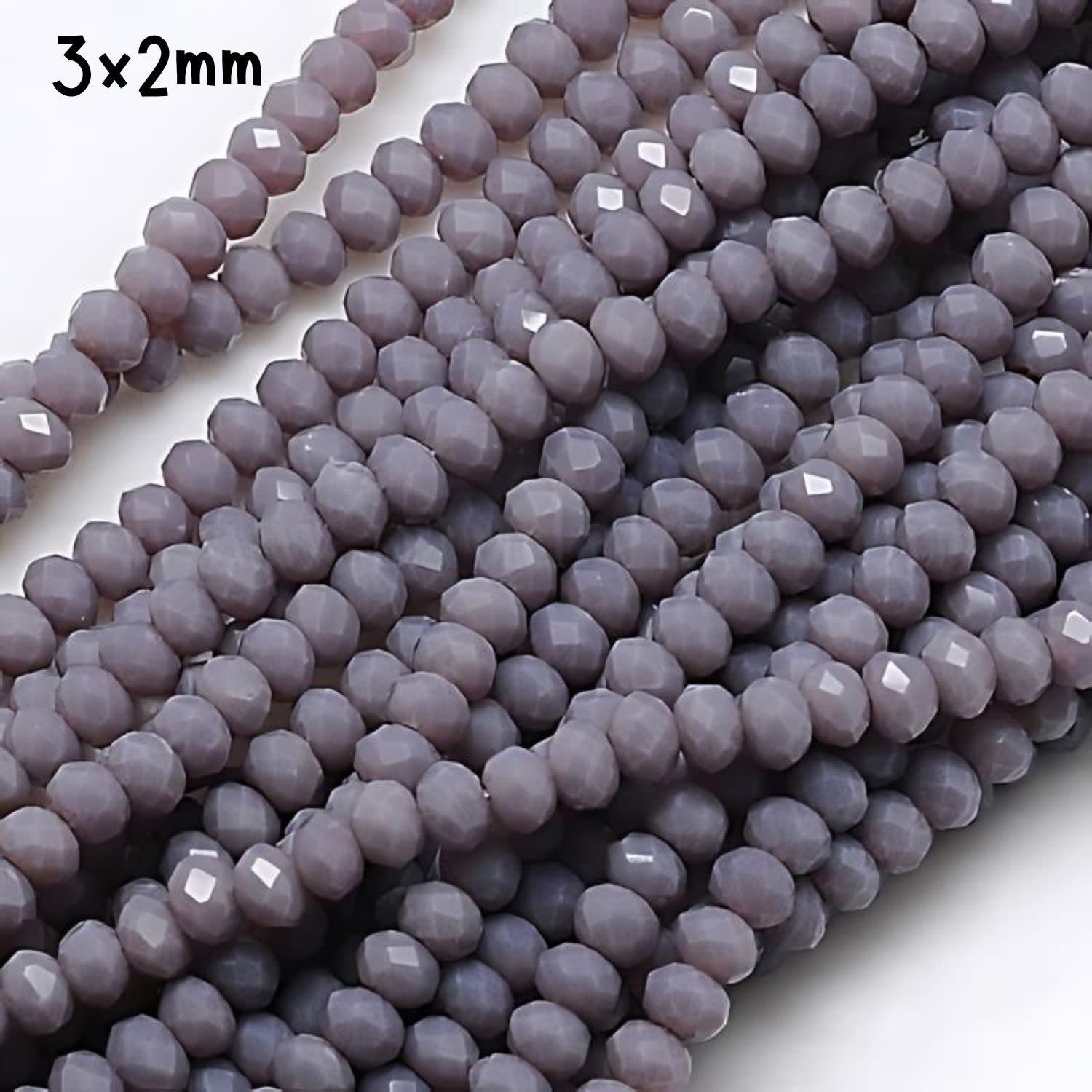 3x2mm Faceted Rondelles, Approx 138pcs, 13&quot; Strand, Opaque Medium Purple, Hole 1mm, Glass Beads, 8gms/0.28oz