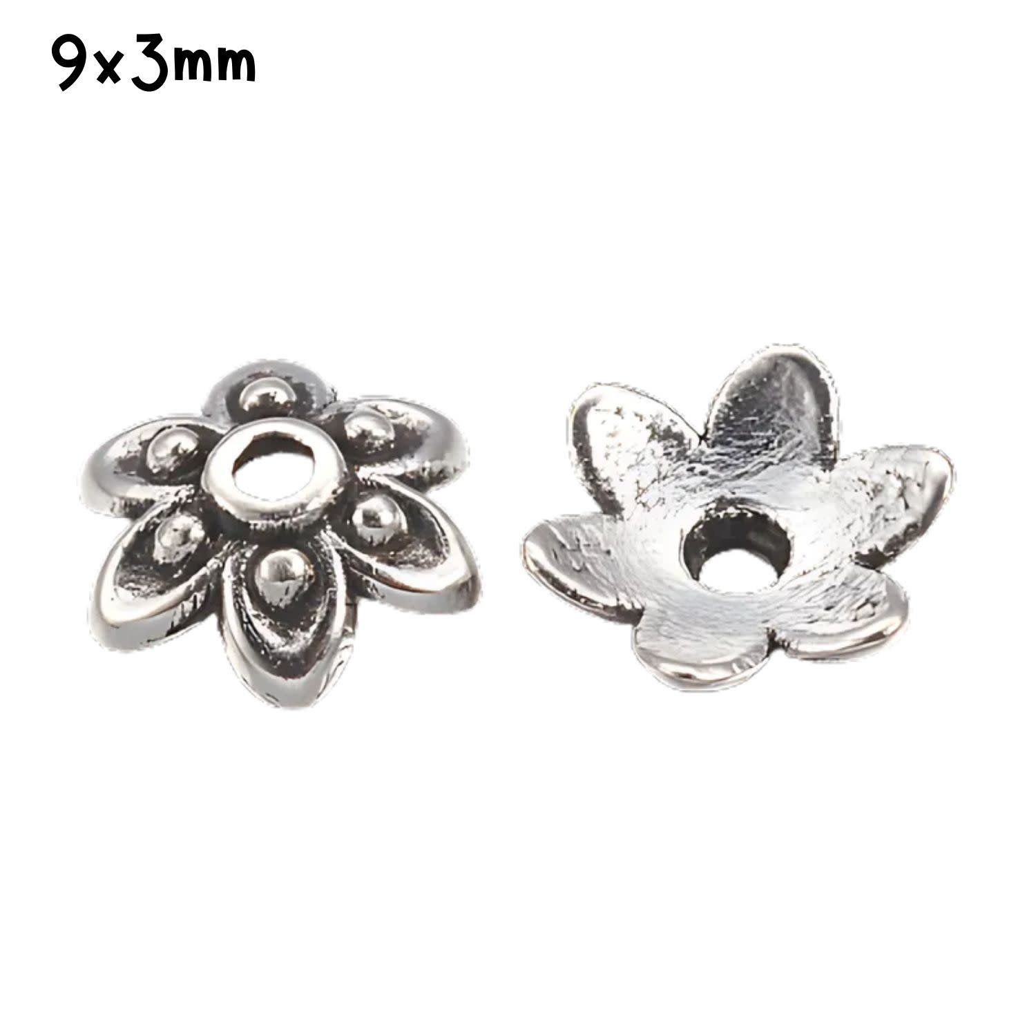 Tibetan Style Pewter Bead Caps, Approx 100pcs, 9x3mm, Hole 1mm, Fits 9~12mm Beads, 33gms/1.16oz