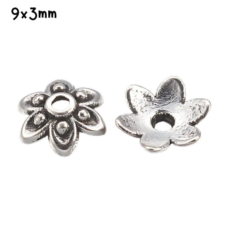 Tibetan Style Pewter Bead Caps, Approx 100pcs, 9x3mm, Hole 1mm, Fits 9~12mm Beads, 33gms/1.16oz