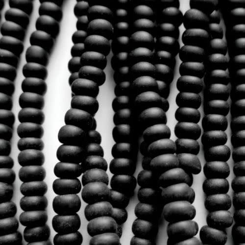 #6 Czech Seed Beads, Matte Jet/Black, 6 Strands, Approx 1090 Beads, 4x3.5mm, 74gms/2.61oz