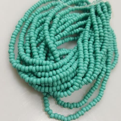 #8 Czech Seed Beads, Opaque Green Turquoise, 6 Strands, Approx 1330 beads, 3x2.5mm, 37gms/1.31oz