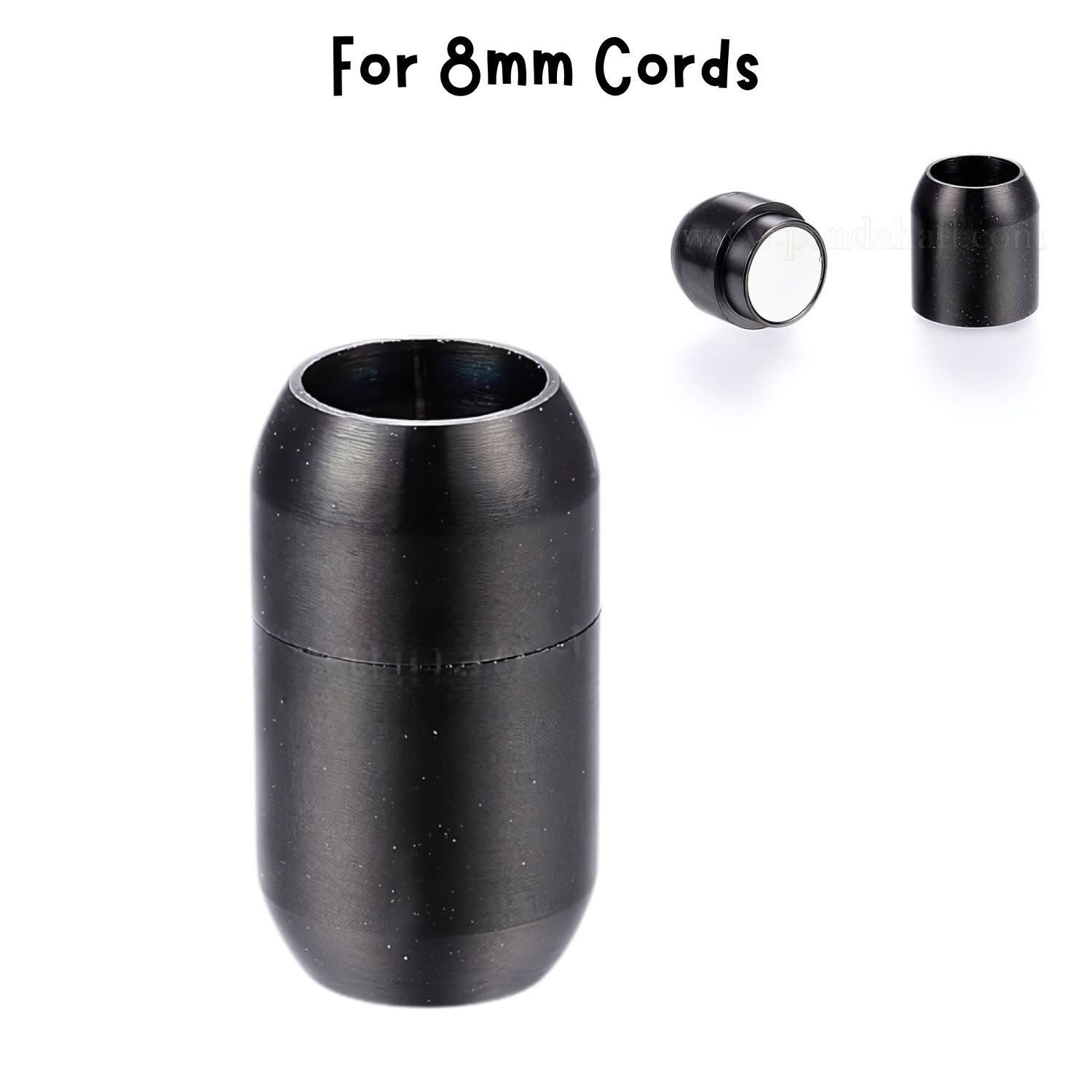 Black Stainless Steel Magnetic Bullet Clasp, 1 Set, 21x12x8mm, For 8mm Cords, 11gms/0.39oz