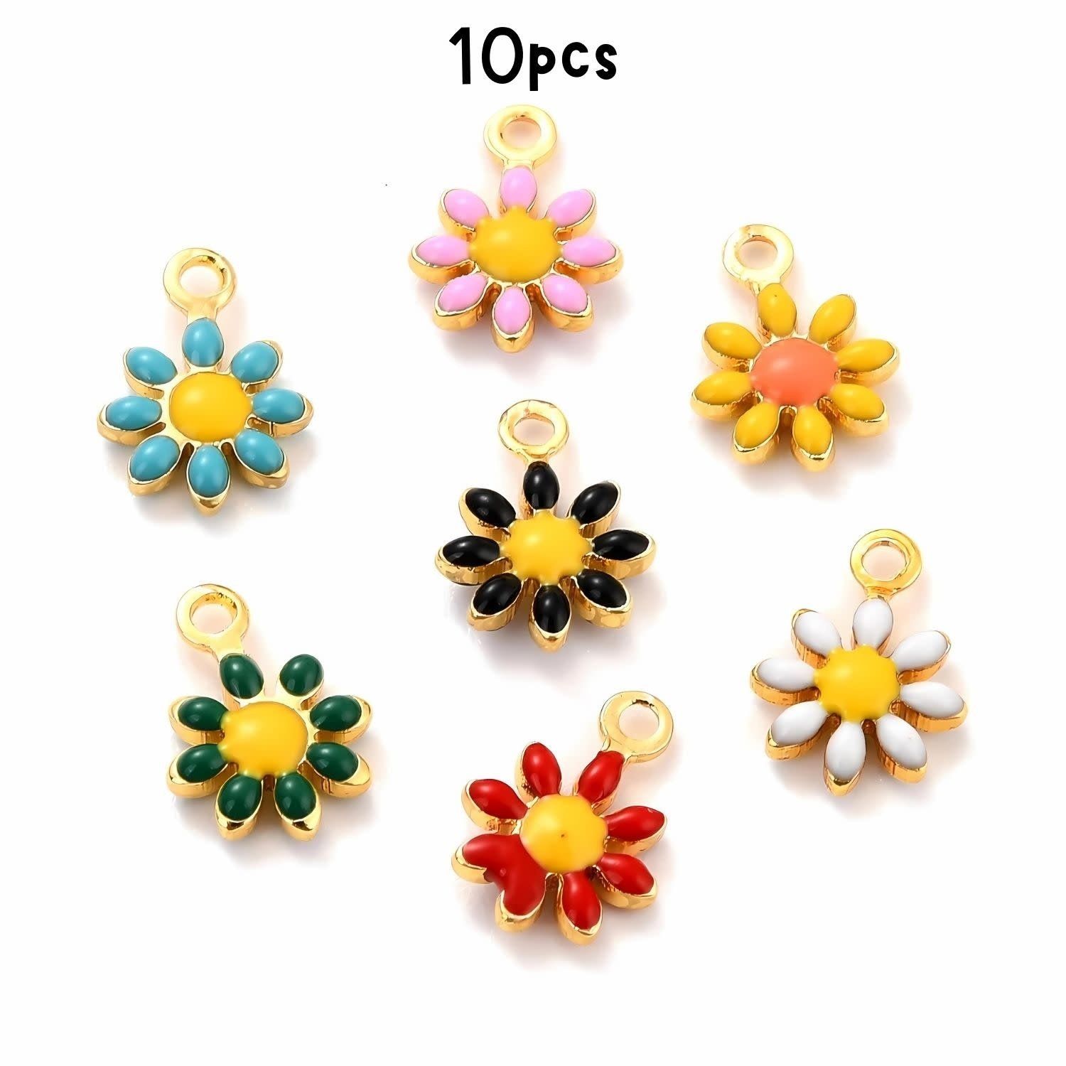 Tiny Brass Enamel Flowers, 10pcs, 10x7x2mm, Mixed Colors, Charms/Pendants, 3gms/0.11oz