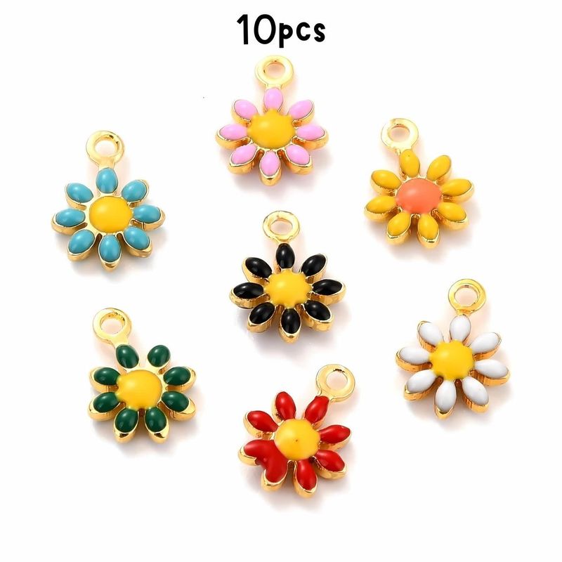 Tiny Brass Enamel Flowers, 10pcs, 10x7x2mm, Mixed Colors, Charms/Pendants, 3gms/0.11oz