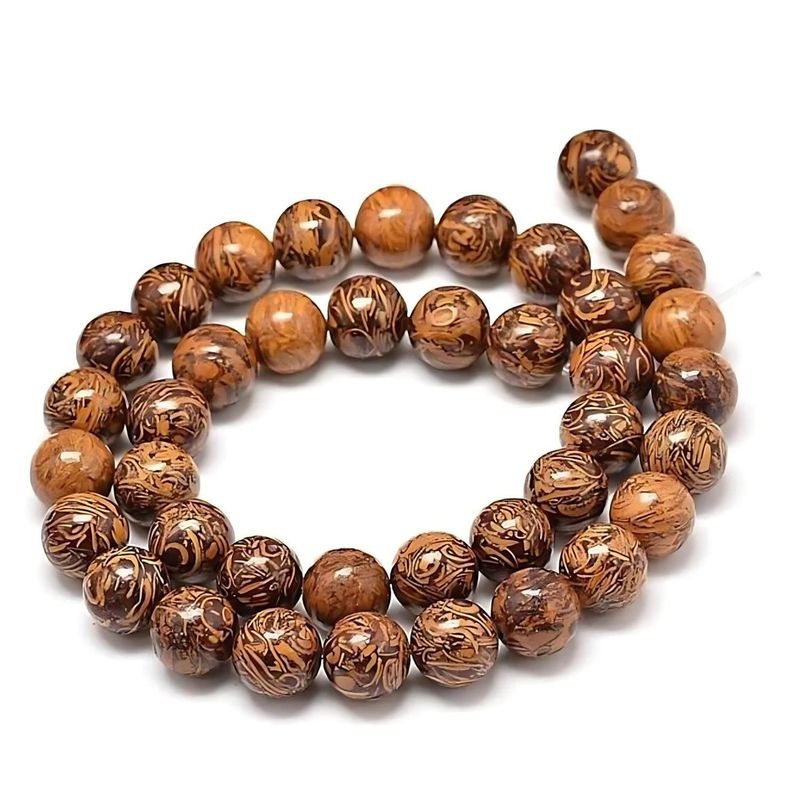10mm Elephant Skin Jasper, Mirium/Calligraphy Stone, 15&#39;&#39; Strand, 40 Beads, Round, Natural, 1mm Hole, Gemstones, 2.11oz
