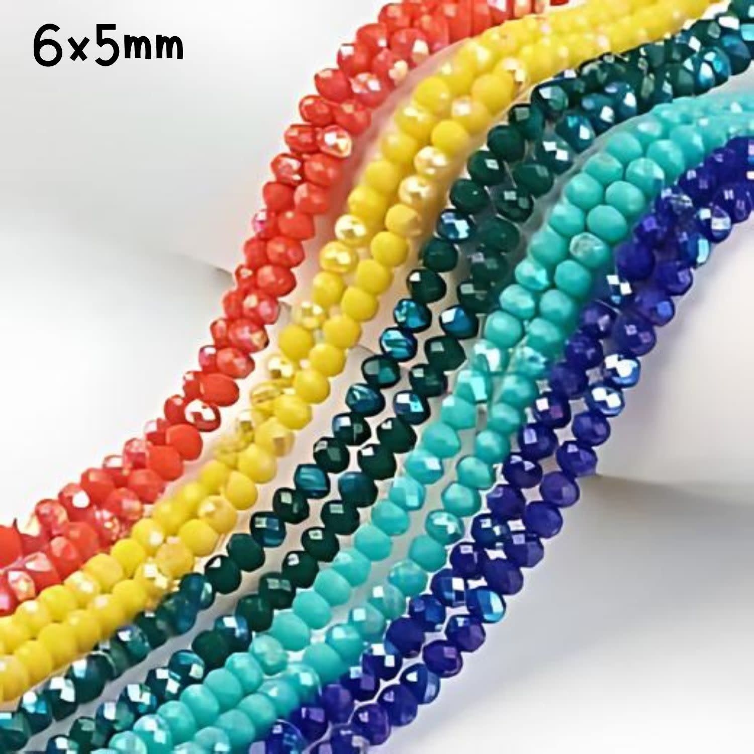 6x5mm Faceted Rondelles, 10 Strands, Approx 90pcs Per Strand, 5 Mixed Colors Opaque Half Plated Ab, Hole 1mm, Glass Beads, 184gms/6.49oz