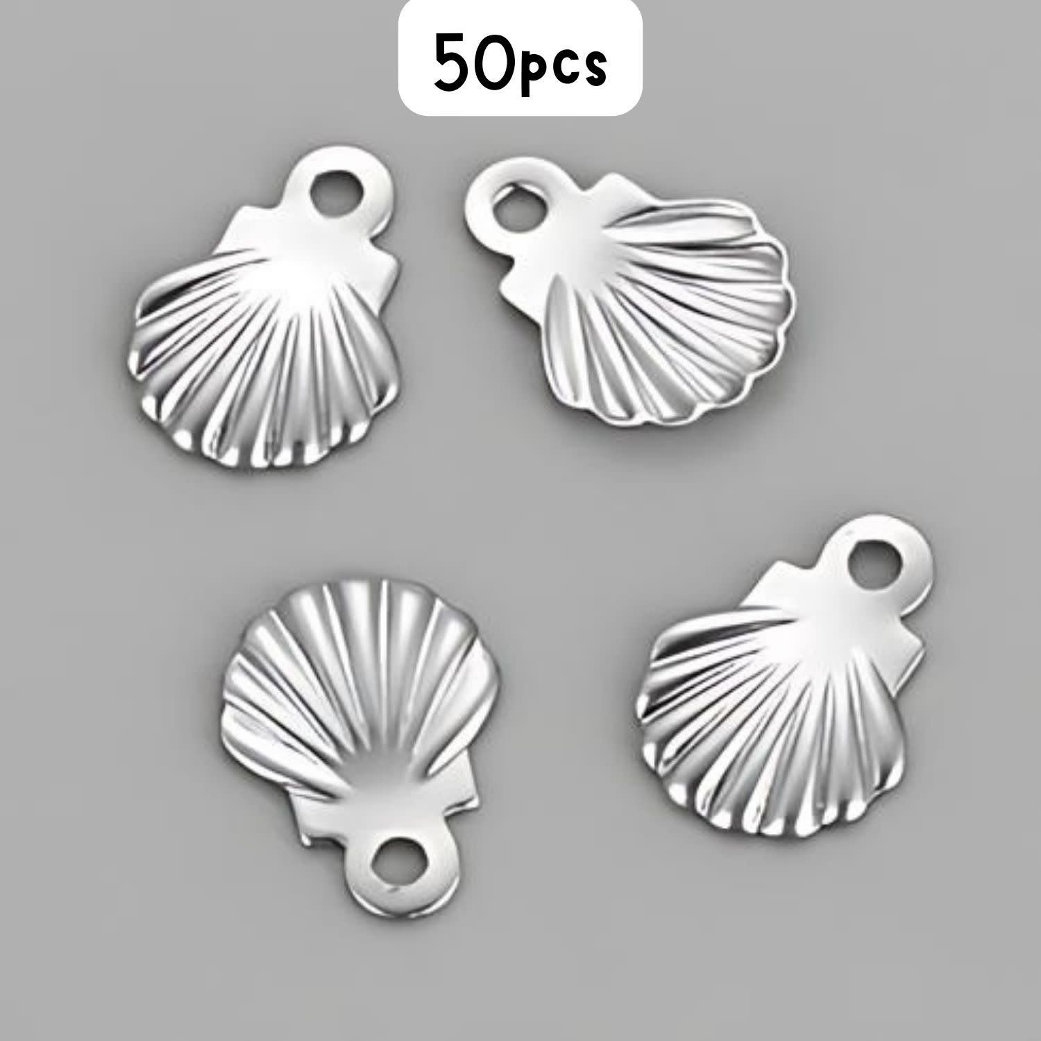 Tiny Stainless Steel Shells, 50pcs, 7x6x0.7mm, Charms/Pendants, 5Gm/0.18oz