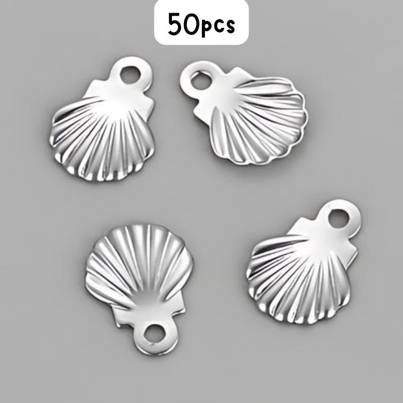 Tiny Stainless Steel Shells, 50pcs, 7x6x0.7mm, Charms/Pendants, 5Gm/0.18oz