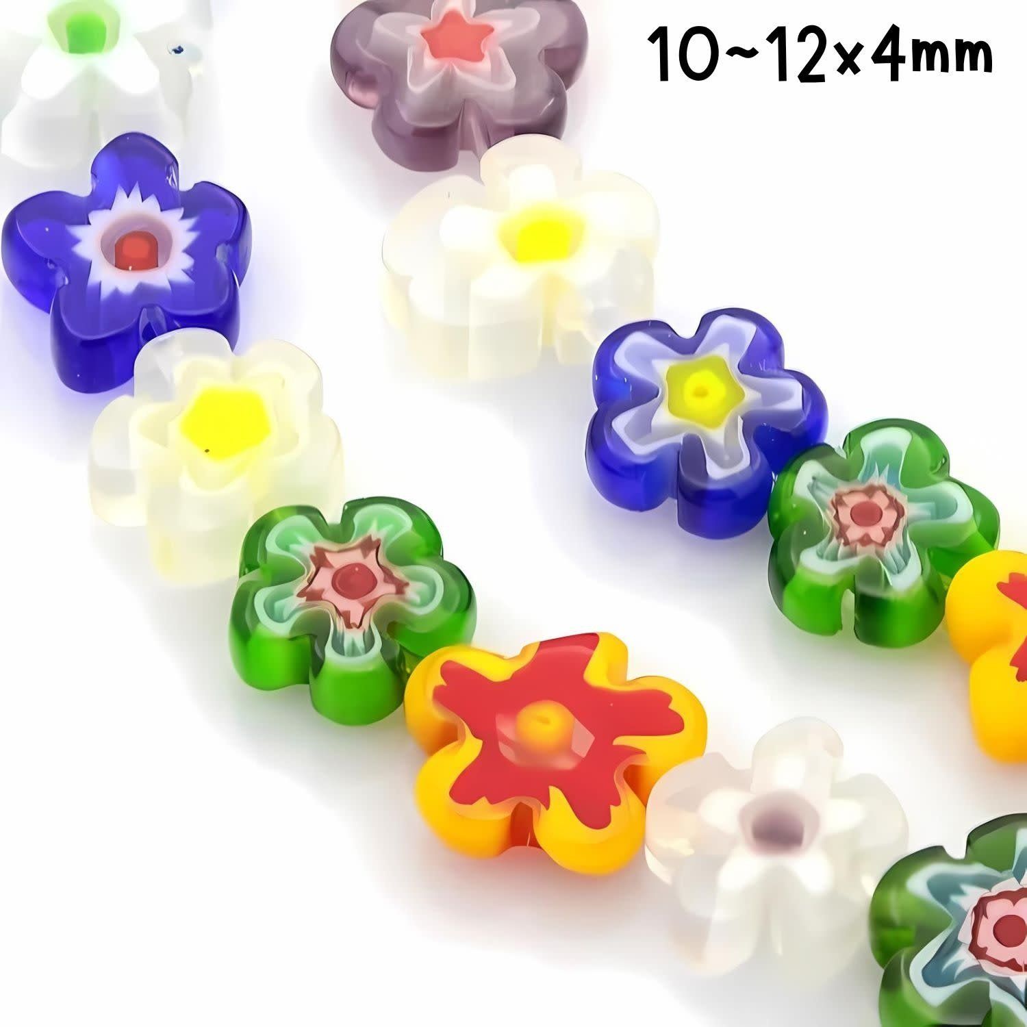 10~12x4mm Millefiori Handmade Flower, Approx 35pcs, 16&quot; Strand, Mixed Colors, Hole 1mm, Glass Beads, 29gms/1.02oz
