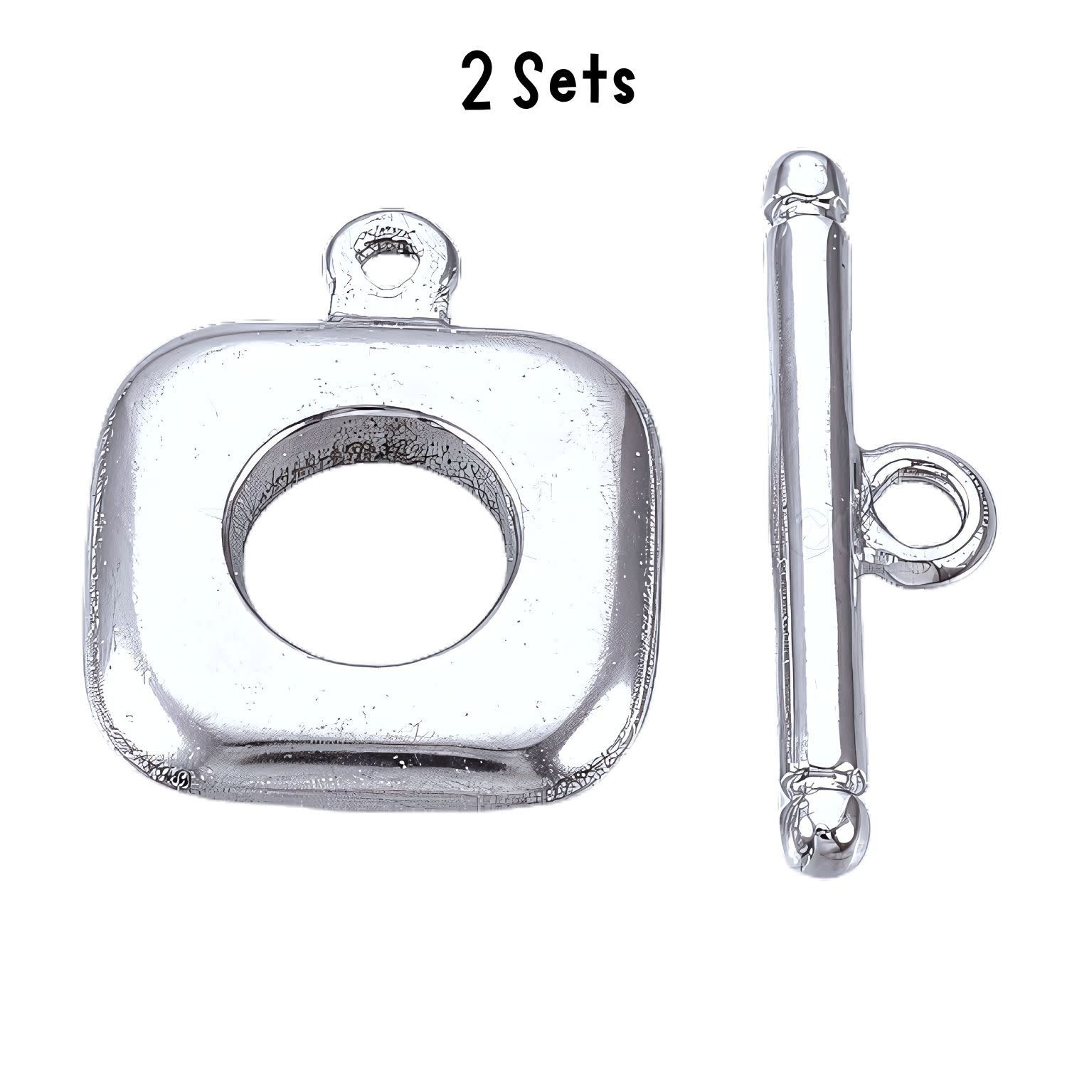 Stainless Steel Rectangle Toggle Clasps, 2 Sets, Ring 18x15x3mm, 7mm Inner Diameter, Bar 21x6x2.5mm, 9gms/0.32oz