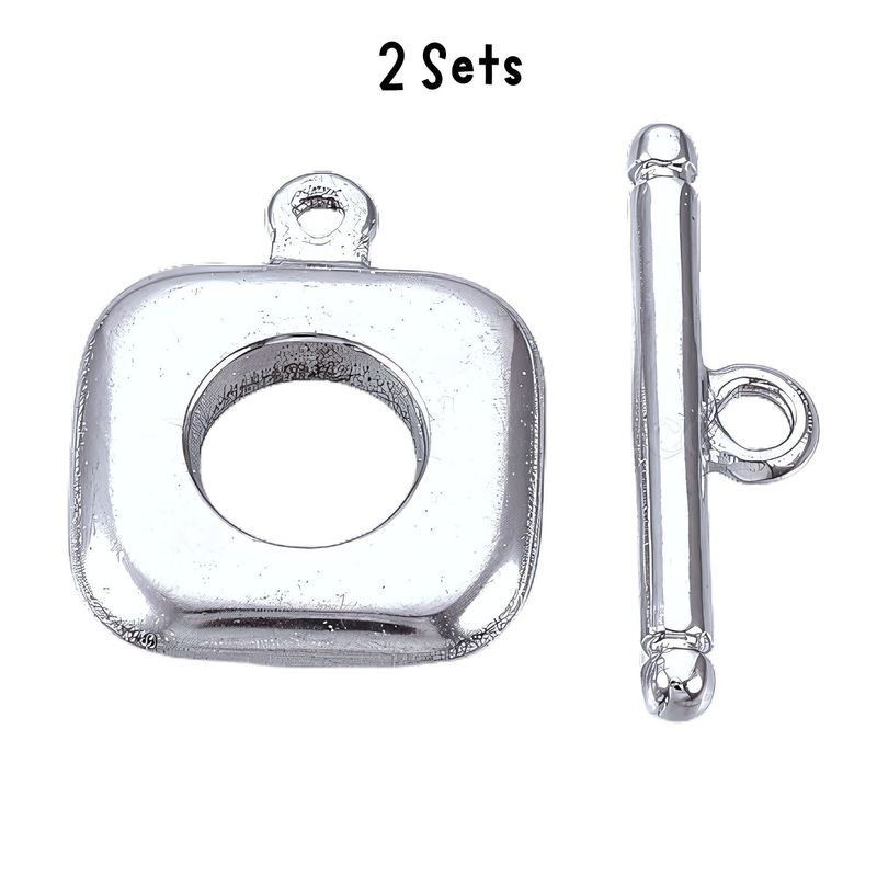 Stainless Steel Rectangle Toggle Clasps, 2 Sets, Ring 18x15x3mm, 7mm Inner Diameter, Bar 21x6x2.5mm, 9gms/0.32oz