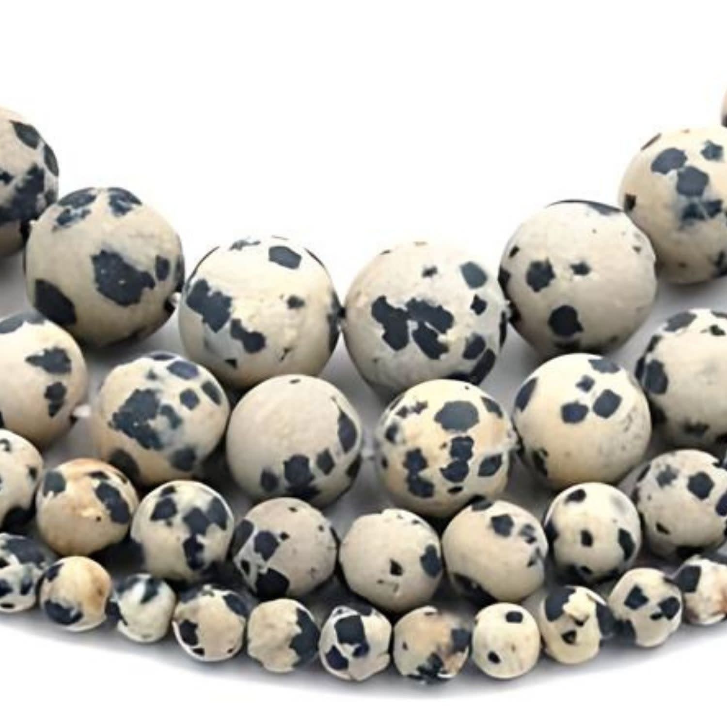 10mm Dalmation Jasper, 7.6&quot; 15&#39;&#39; Strand, 19 Beads, Round, Natural, 1mm Hole, Gemstones, 1.05oz