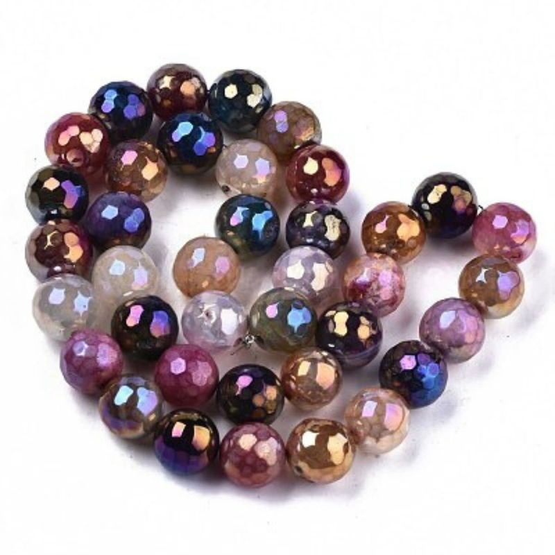 9~10mm Agate, Pearl Luster Plated, Mix Color, 3 Strands, 111 Beads, 1mm Hole, Gemstones, 5.40oz