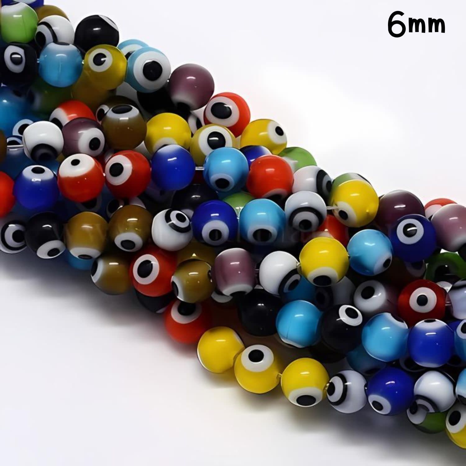 6mm Protection Beads, Approx 64pcs, 14&quot; Strand, Mixed Colors, Hole 1mm, Lampwork Glass Beads, 21gms/0.74oz