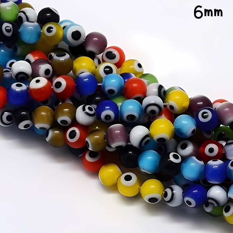 6mm Protection Beads, Approx 64pcs, 14&quot; Strand, Mixed Colors, Hole 1mm, Lampwork Glass Beads, 21gms/0.74oz