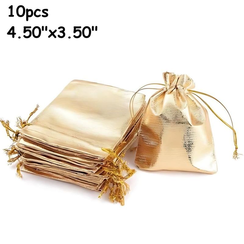 4.50&quot;x3.50&quot; Drawstring Pouches/Bags, 10pcs, Gold, Polyester, 29gms/1.02oz