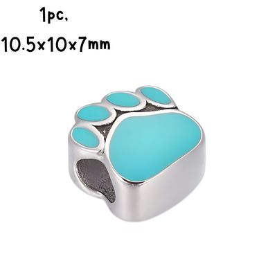 Stainless Steel Dog Paw Bead, 1 pc, 10.5x10x7mm, Enamel Turquoise, Hole 4.5mm, Fits Pandora, 4gms/0.14oz
