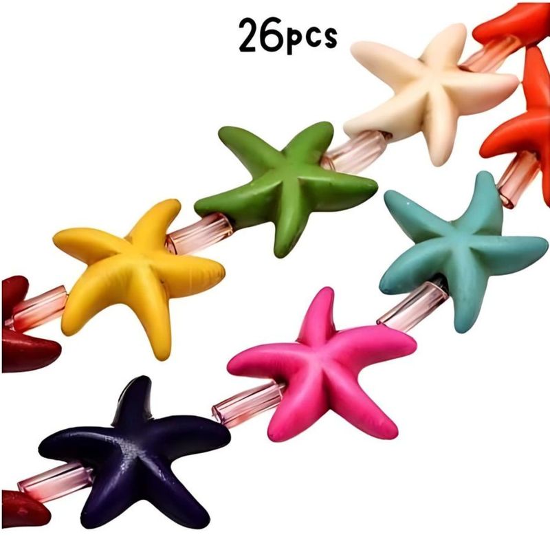 Starfish Beads, Approx 26pcs, 15x15x5.5mm, Mix Colors, Hole 1mm, Synthetic/Acrylic, 18gms/0.65oz