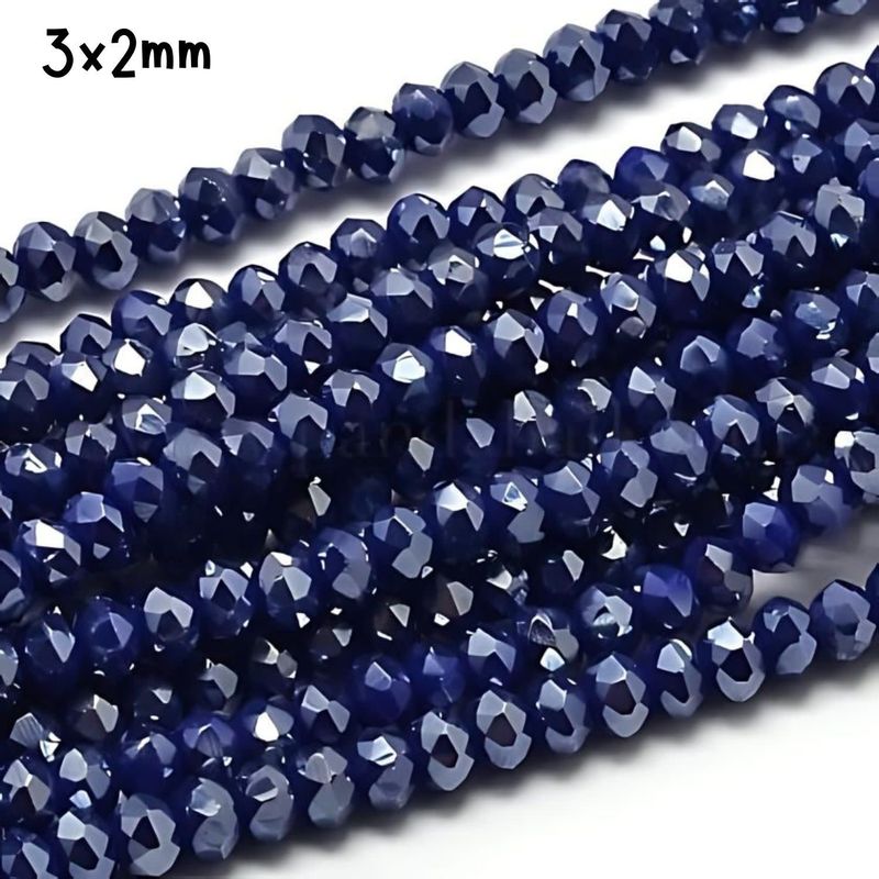 3x2mm Faceted Rondelles, Approx 148pcs, 14&quot; Strand, Midnight Blue Full Plated, Hole 0.5mm, Glass Beads, 8gms/0.28oz