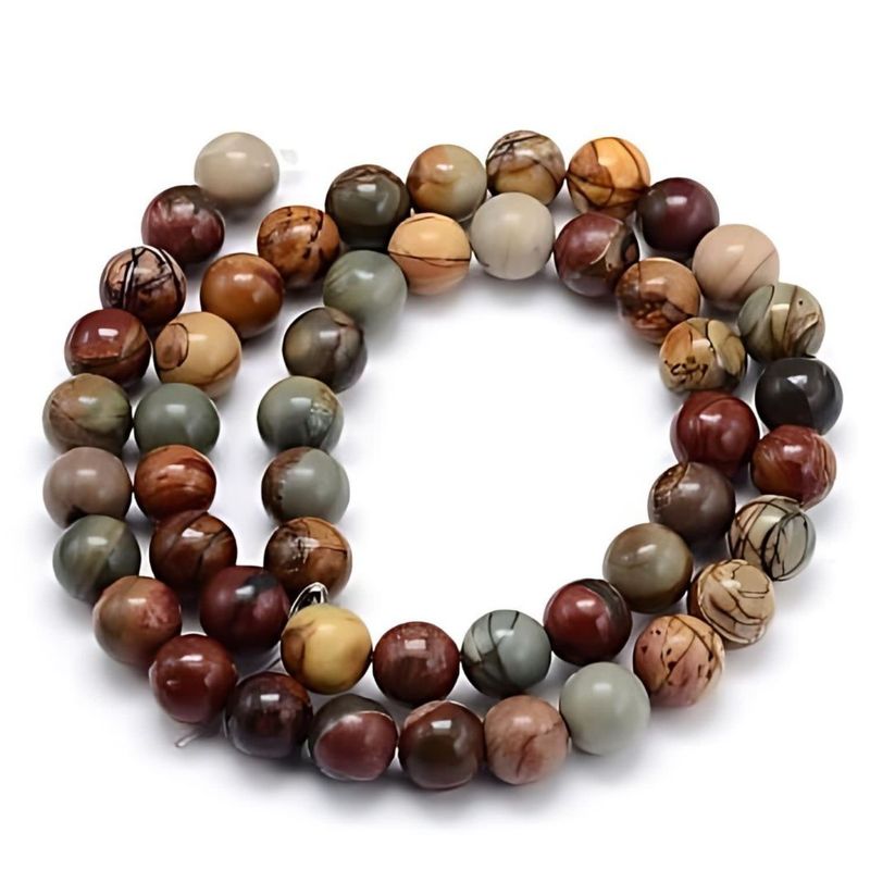 10mm Polychrome/Picasso Jasper, 15&#39;&#39; Strand, 38 Beads, Round, Natural, Earth Tones, 1mm Hole, Earth Tones, Gemstones, 60gms/2.12oz