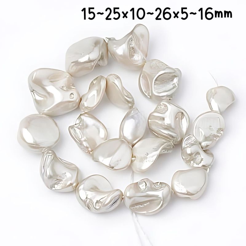 Shell Pearls Nuggets, Approx 18Pcs, 16&quot; Strand, 15~25x10~26x5~16mm, White Smoke, Grade A, Hole 1mm, 55gms/1.94oz