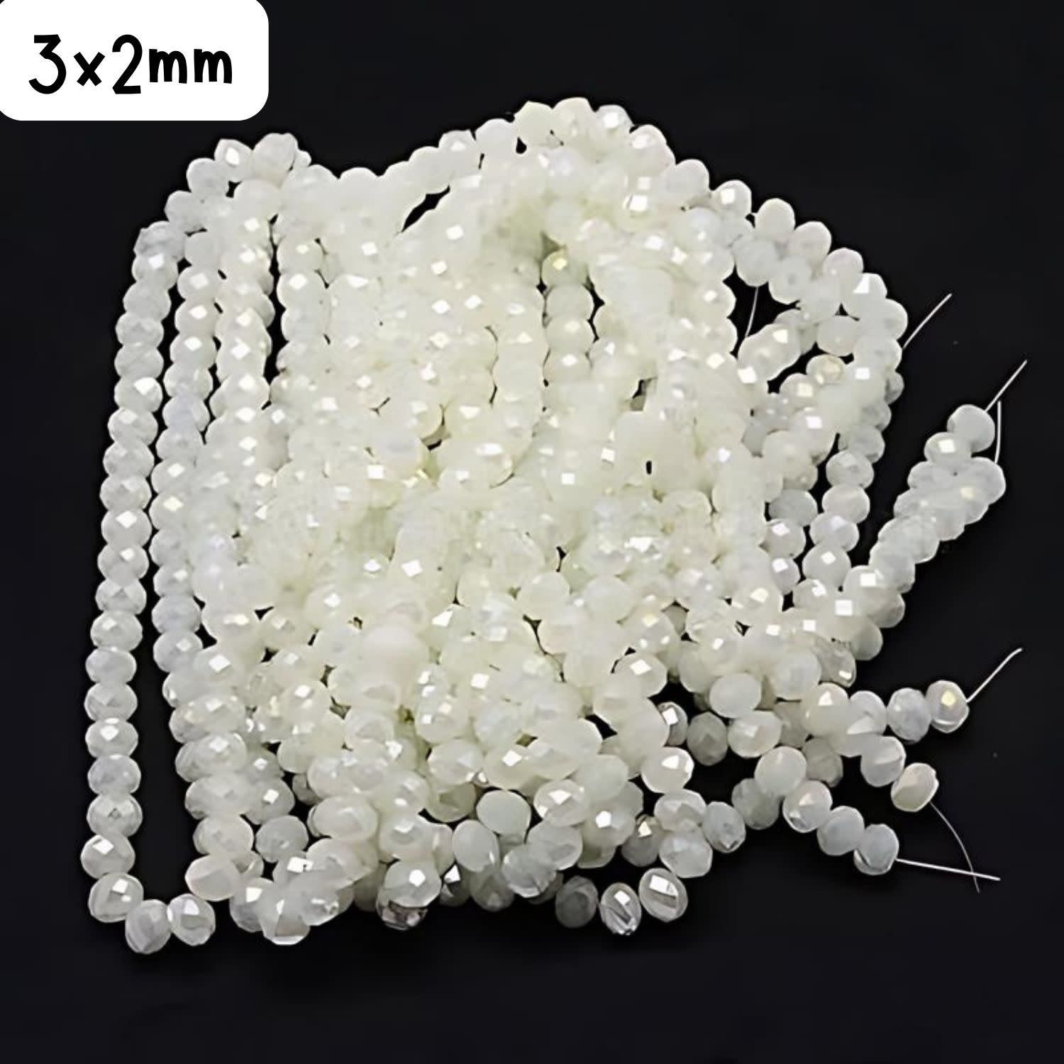 3x2mm Faceted Rondelles, Approx 120pcs, 12&quot; Strand, Full Luster Plated White Smoke, Hole 1mm, Glass Beads, 7gms/0.25oz