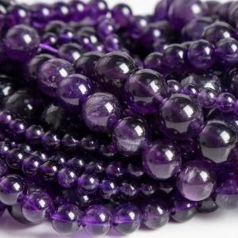 8mm Amethyst, 15'' Strand, 48 Beads, Round, Natural, 1mm Hole, Gemstones, 1.48oz